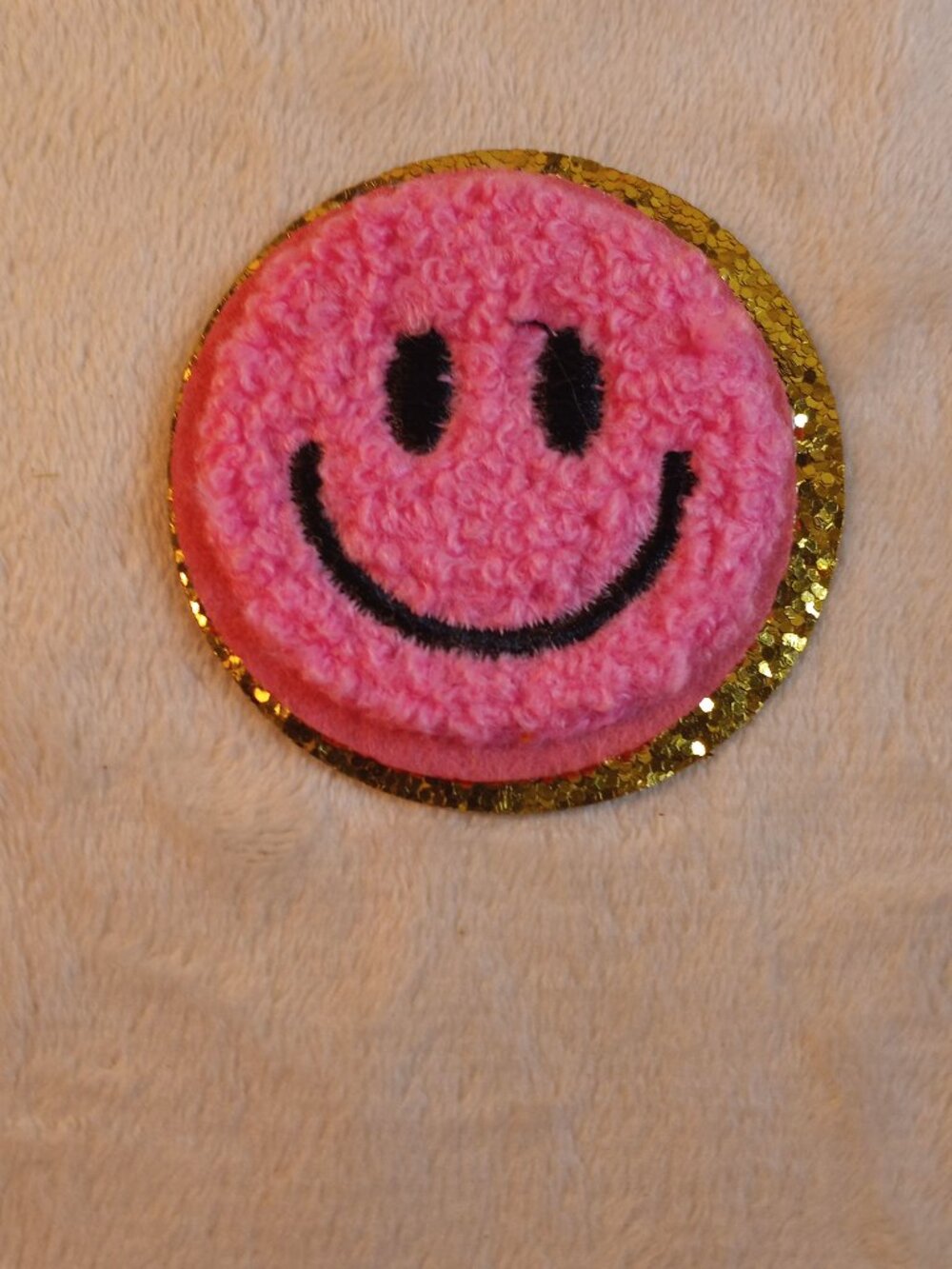 iron on pink smiley face chenille patch